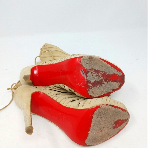 Christian Louboutin Deva Suede Fringe Tie Up Booties Size 36 - Picture 14 of 14